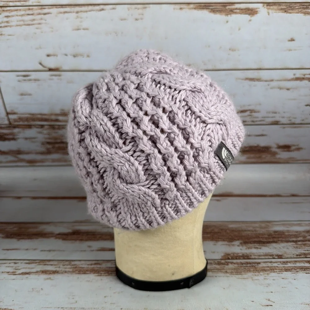 North Face Chunky Cable Knit Beanie Wool Alpaca OSFM Ski Hat Used